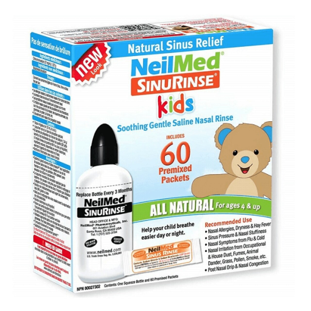 Bộ Dụng Cụ (Bình) Rửa Mũi Xoang Trẻ Em NeilMed SinusRinse Kids  (1 bình + 60 gói muối)- Xuất Xứ Mỹ