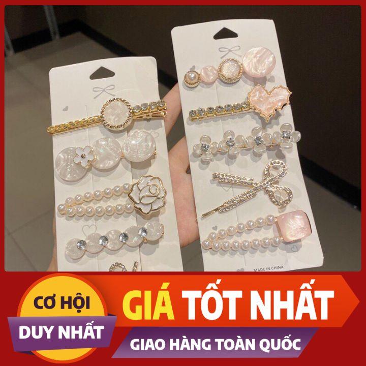 Set 5 - kẹp ng.ọc trai phối đá màu sang trọng thanh lịch - Nunam shop