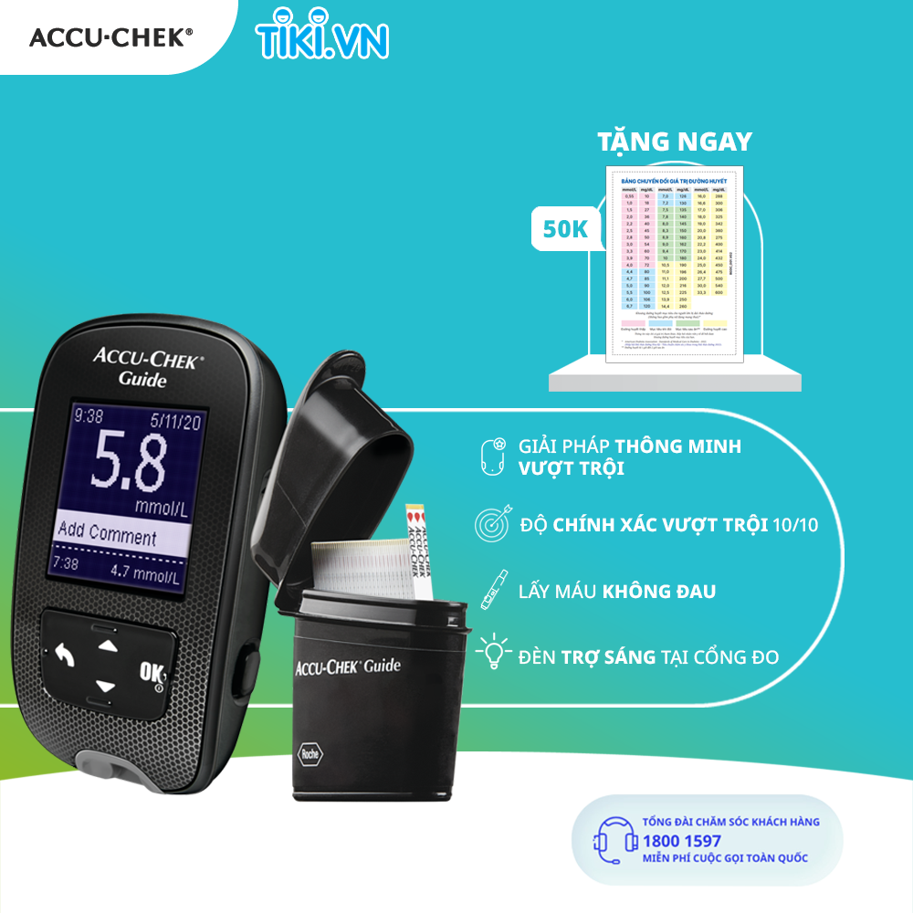 [Bảo Hành Trọn Đời] Máy Đo Đường Huyết ACCU-CHEK Guide Kèm Hộp 50 Que Thử Đường Huyết ACCU-CHEK Guide