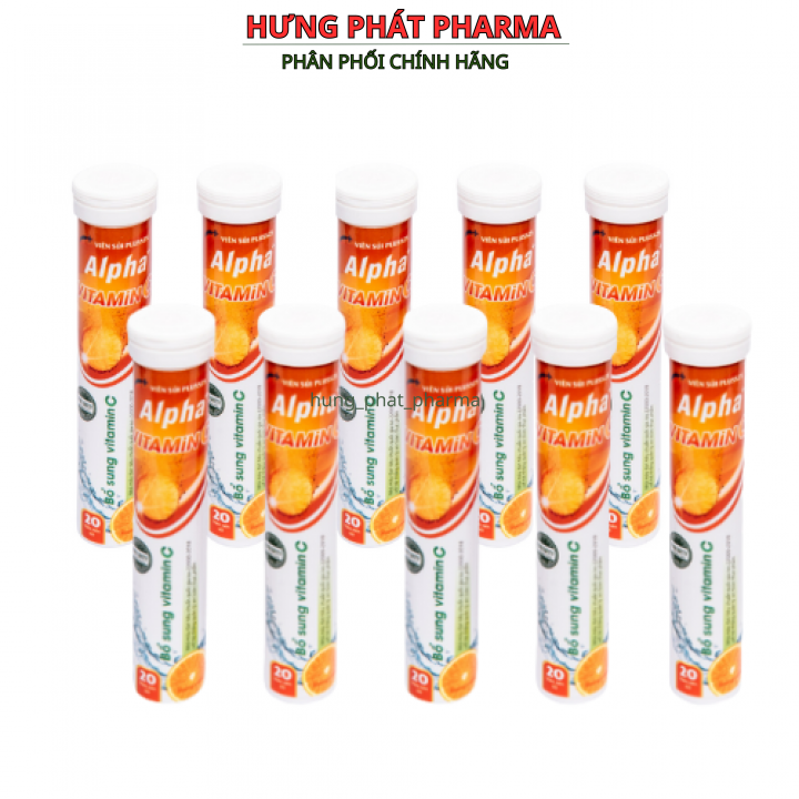 COMBO 10 TUÝP Viên sủi Alpha bổ sung vitamin C tăng sức đề kháng - Tuýp 20 viên