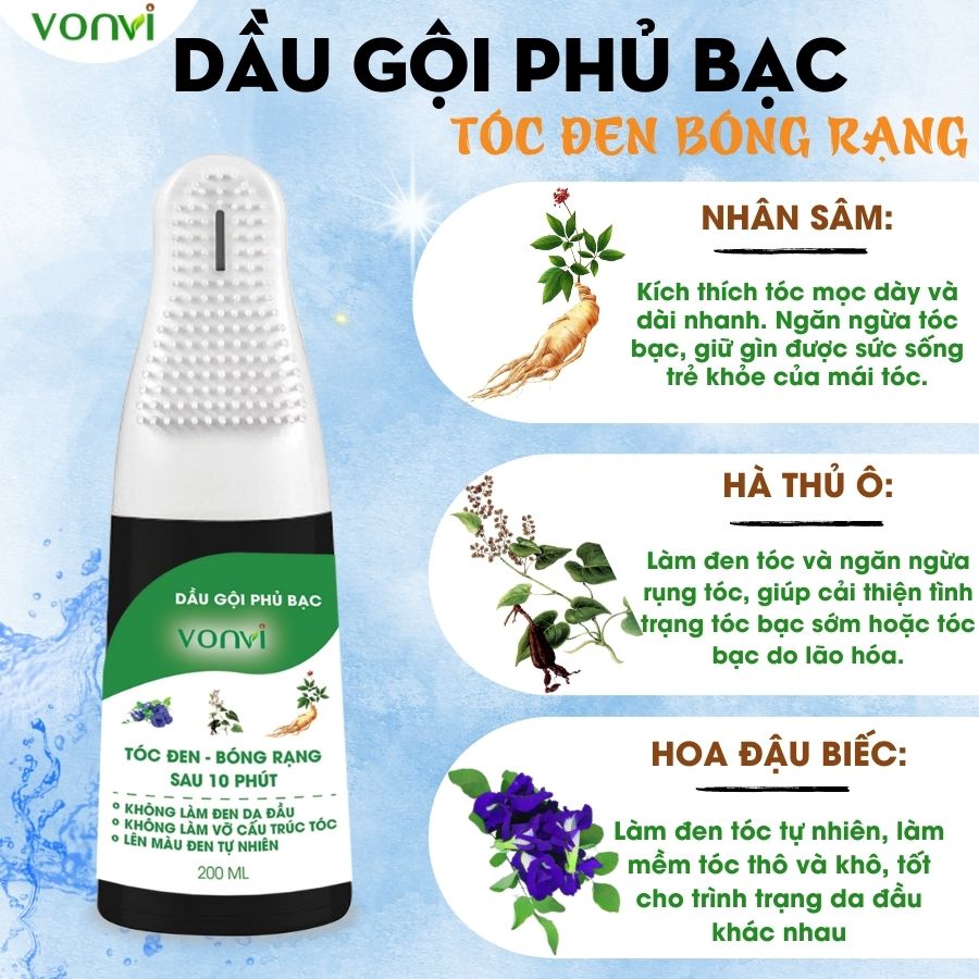 Lược nhuộm tóc thông minh đen tóc VONVI nhuộm tóc đen phủ bạc trong 10 phút 200ml