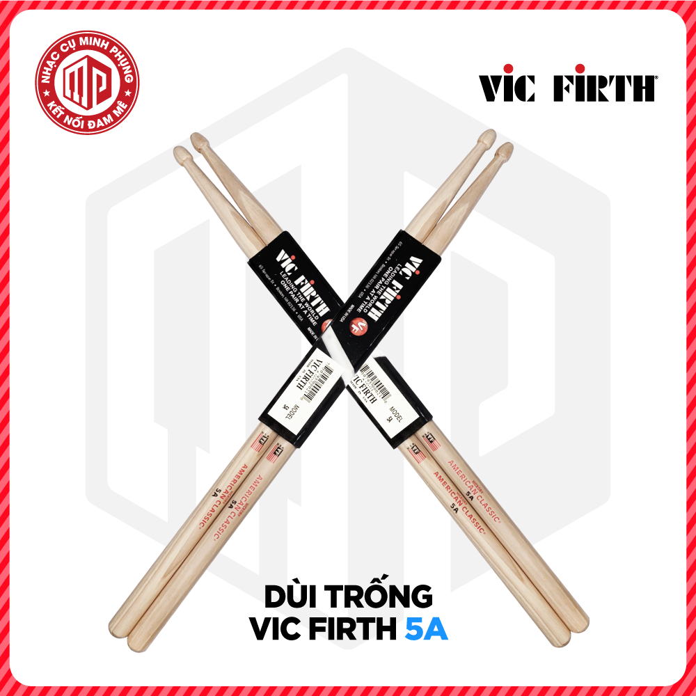 Bộ dùi trống/ Drumsticks/ Drumstick - Vic Firth 5A American Classic - Gỗ Hickory/ Hồ Đào/ Mại Châu - Màu gỗ tự nhiên - Hàng chính hãng