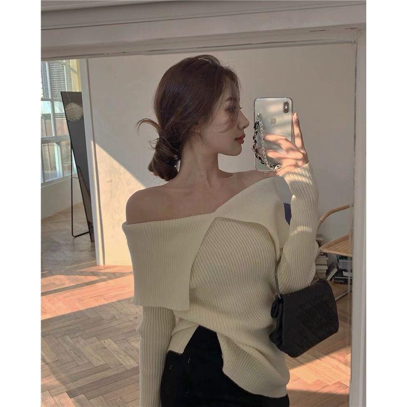 Áo len nữ dài tay trễ vai, thiết kế nữ tính, gợi cảm