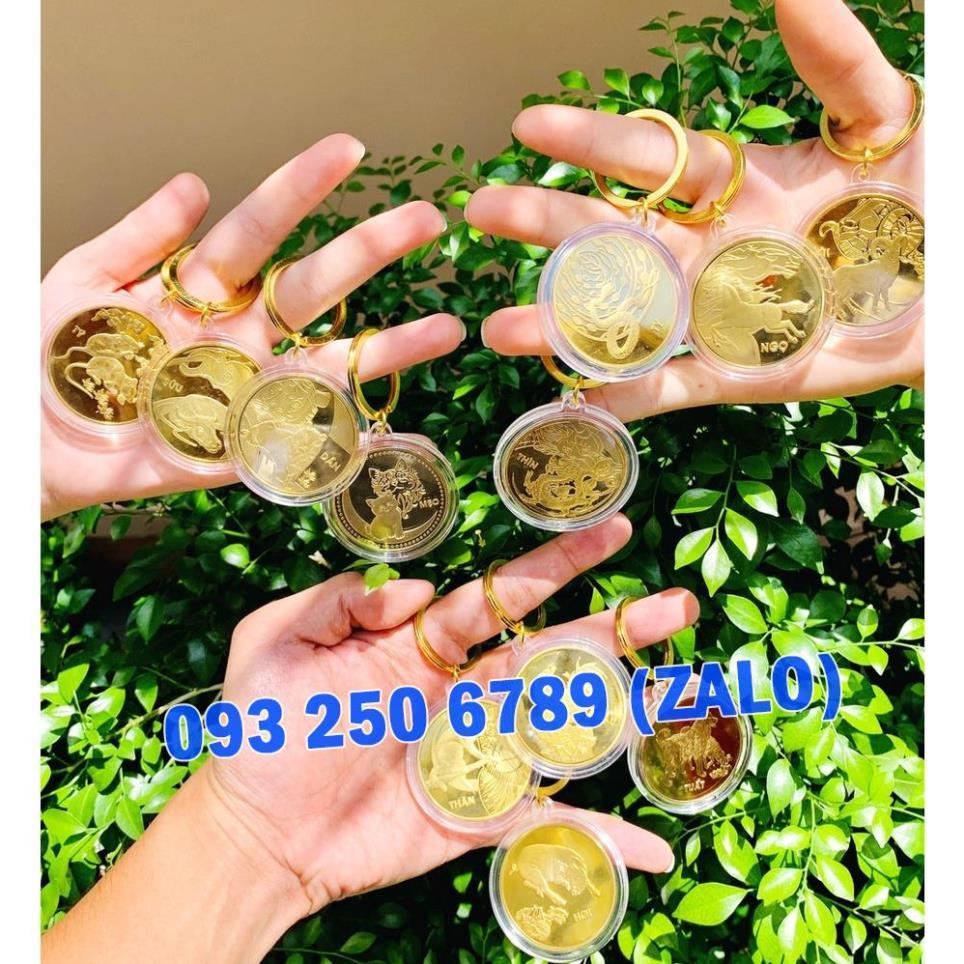 Móc Khóa Đồng Xu 12 Con Treo Xe Máy, Ô Tô Phong Thủy May Mắn