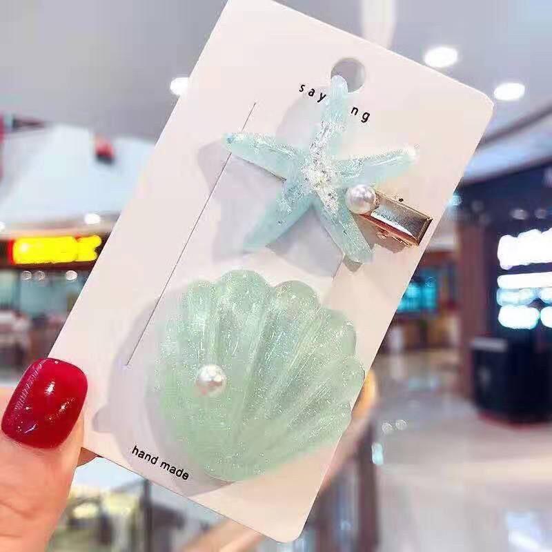 Kẹp tóc, Set kẹp tóc mini hình sao biển - vỏ sò kết ngọc kiểu dáng xinh xắn, màu sắc kẹo ngọt, phong cách Hàn Quốc