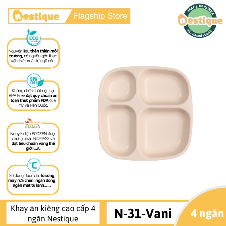 [Coupon 20K đơn 299K] Khay ăn kiêng cao cấp hiệu Nestique N-31-Màu Kem