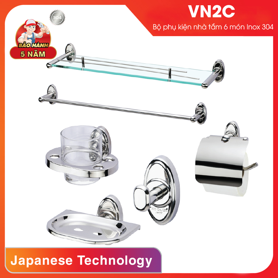 Combo 6 món phụ kiện nhà tắm Inox 304 - Sang trọng bền bỉ VN2C
