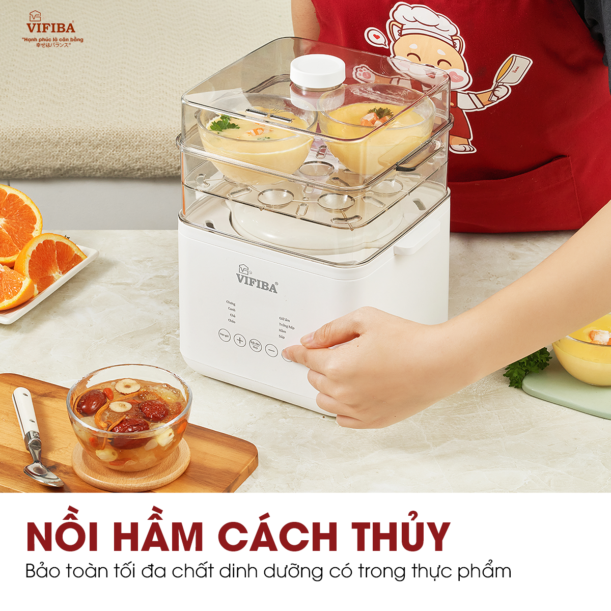 Nồi Nấu Chậm Đa Năng VIFIBA Kèm Hấp Hàng Chính Hãng, 8 Chức Năng Nấu, Nồi Cho Bé Ăn Dặm, Nấu Cháo, Hầm, Hấp,....