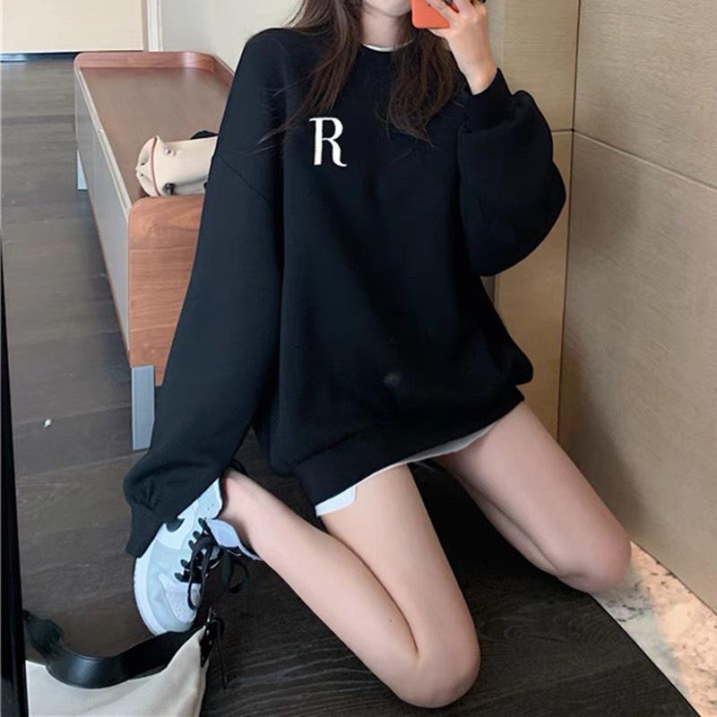 Áo hoodie nữ dài tay chất nỉ bông, áo Sweater nỉ nữ phom rộng in hình chữ R