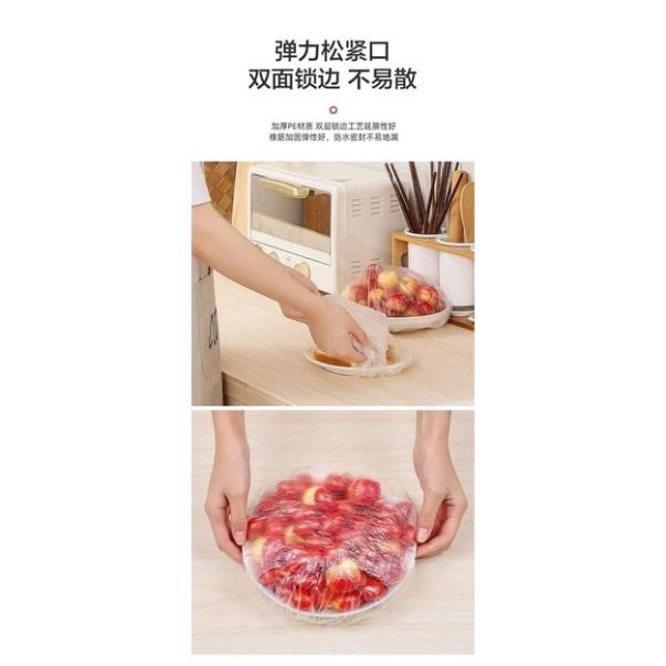 Túi 100 màng bọc thực phẩm nilong co giãn, Túi 100 Màng Bọc Thực Phẩm Có Chun Co Dãn Tái Sử Dụng Kèm Túi Gấu