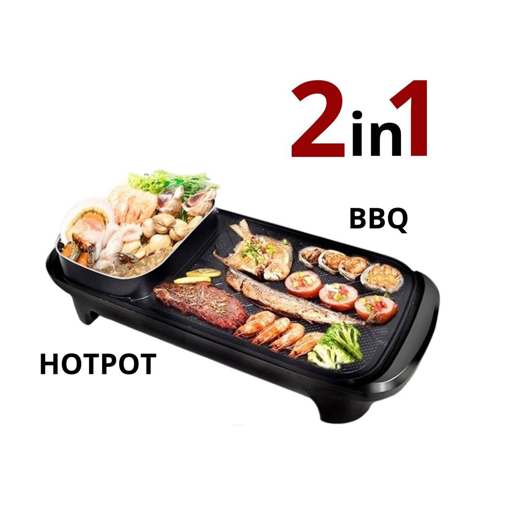 Bếp Lẩu Nướng 2 Trong 1 Chữ Nhật POT-159 1300W, Bếp Lẩu Nướng Không Khói BBQ Hàn Quốc - BẢO HÀNH 12 THÁNG