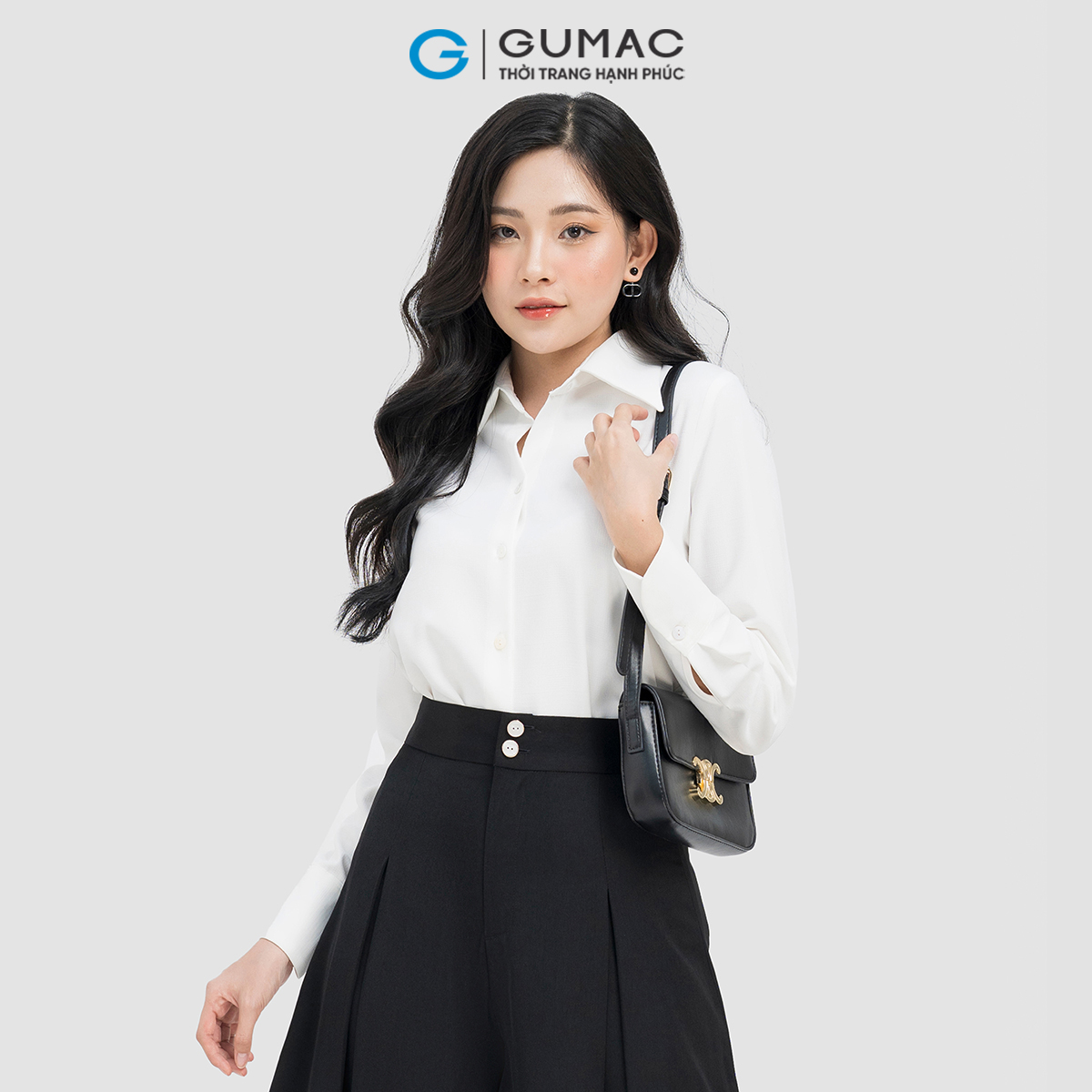 Quần dài nữ ống rộng phối ly thanh lịch tôn dáng thời trang GUMAC QD04025