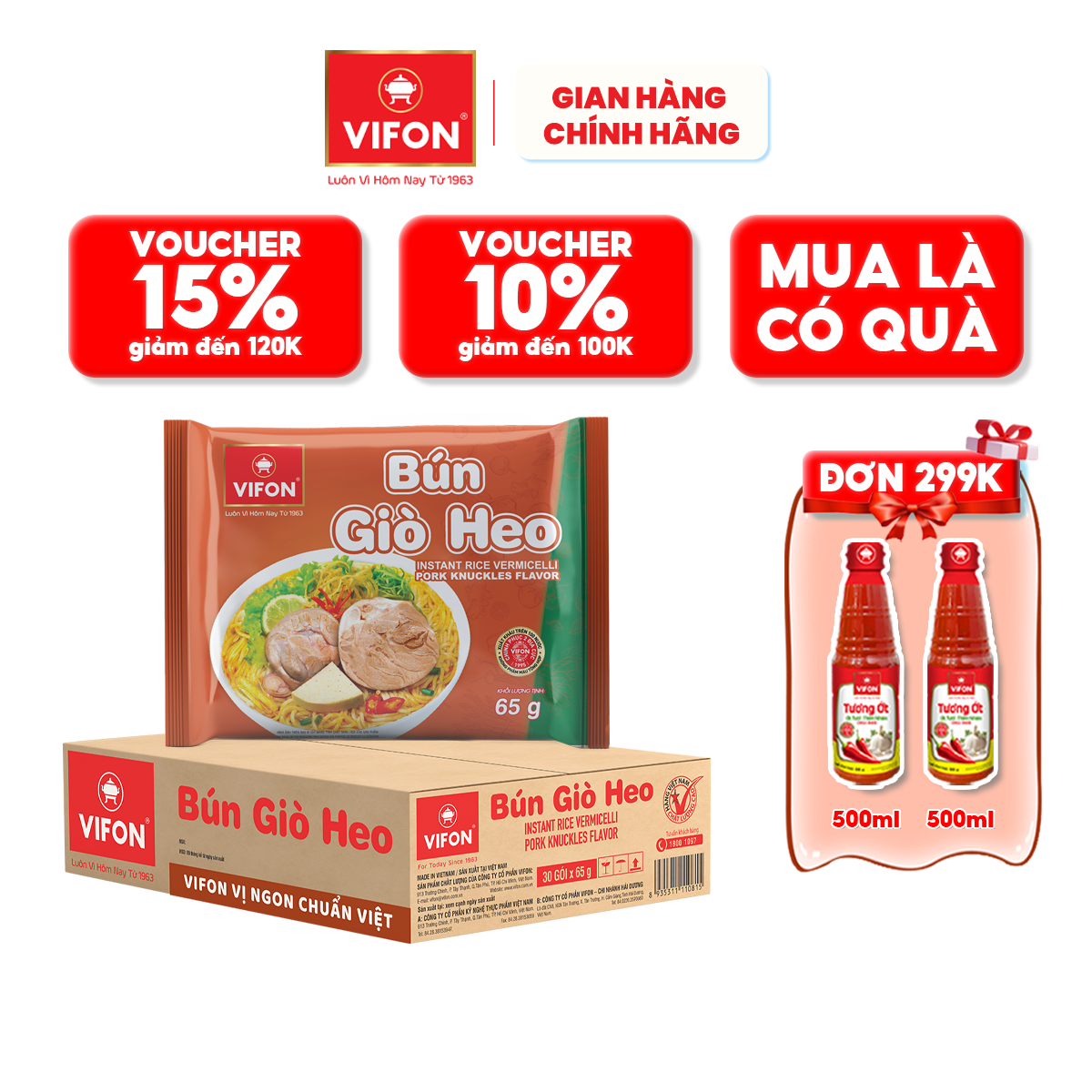 Thùng 30 Bún Giò Heo Vifon 65G Gói - Thùng 30 Gói