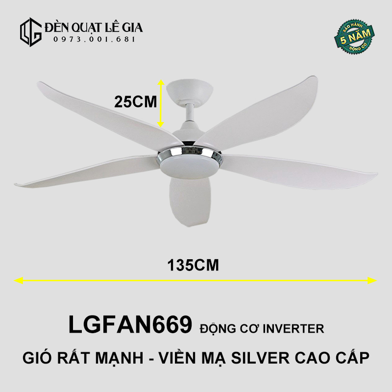 Quạt Trần Hiện Đại Lê Gia LGFAN669 | Quạt Trần Gió Mạnh - Hàng Nhập Khẩu