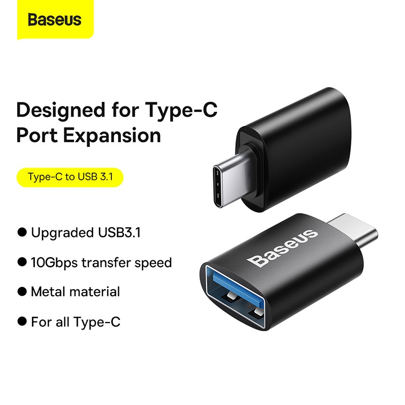 Đầu Chuyển Đổi OTG USB 3.1 Baseus Từ Type-C Ra USB/ USB Ra Type-C Cho Macbook Xiaomi Samsung 10Gbps - Hàng Chính Hãng