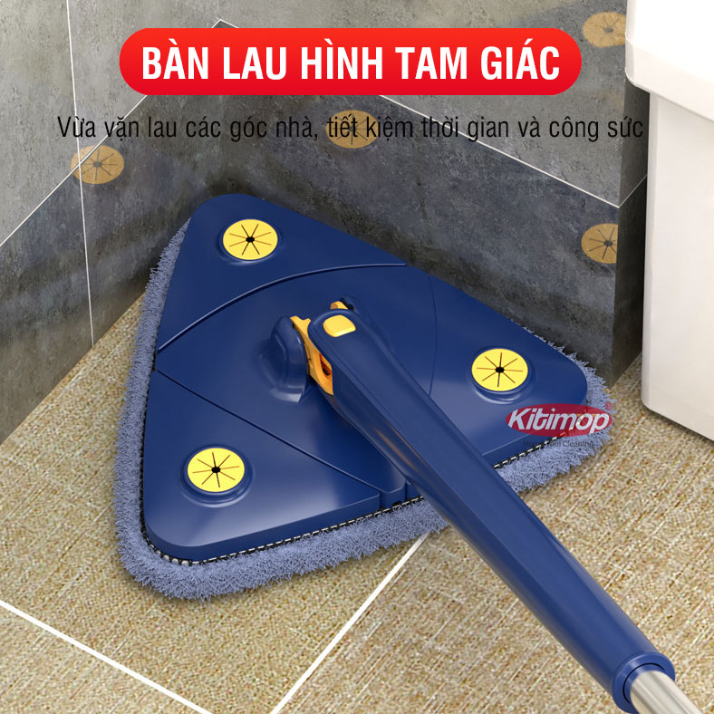 Cây lau nhà tam giác Kitimop-A3 Plus tự vắt xoay 360 độ, dùng lau tường, lau trần, lau kính đa năng tiện lợi hiệu quả