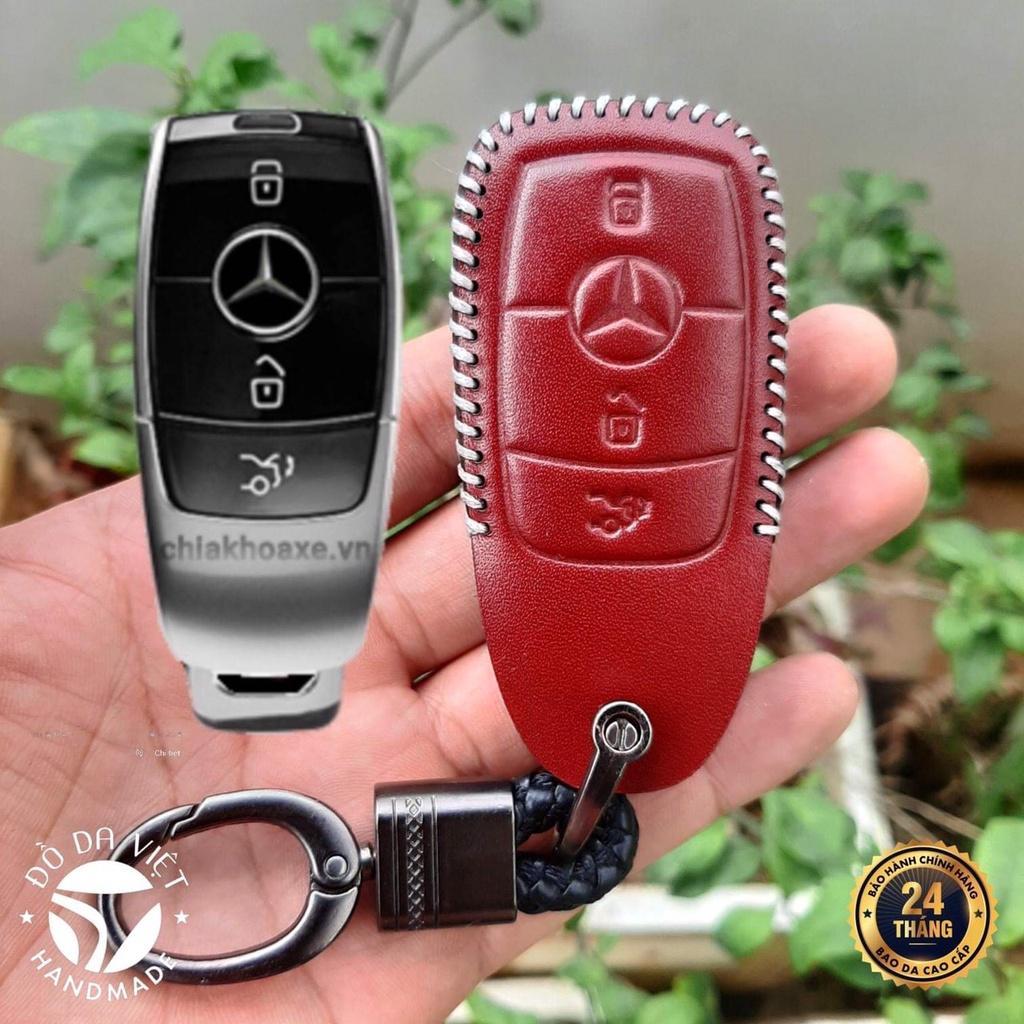 Bao da chìa khoá Mercedes handmade da thật, bao da chìa khoá Mec có khắc tên và sđt