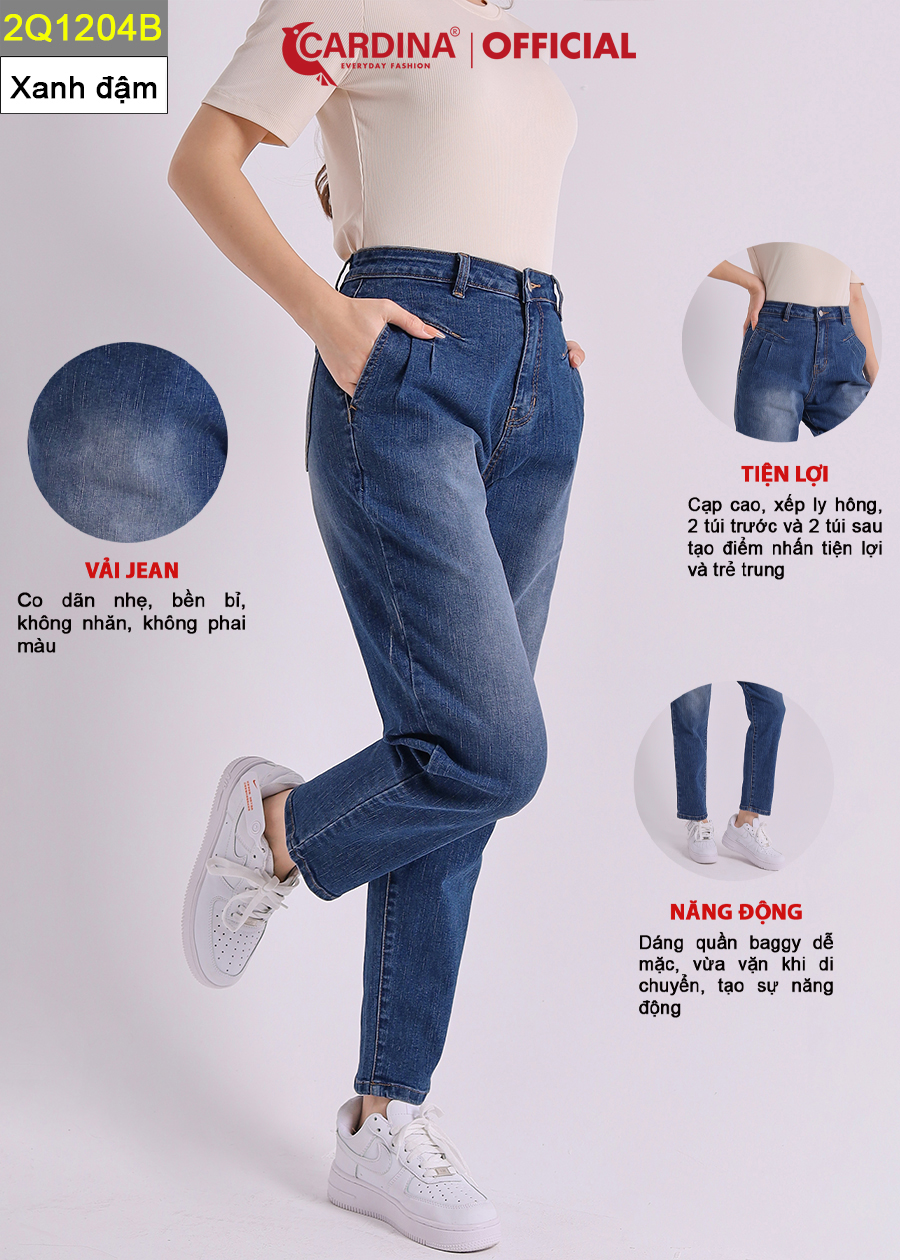 Quần Jeans Nữ CARDINA Cao Cấp Dáng Baggy Cài Khuy Có Khóa Kéo 2Q12  (Không Kèm Áo)