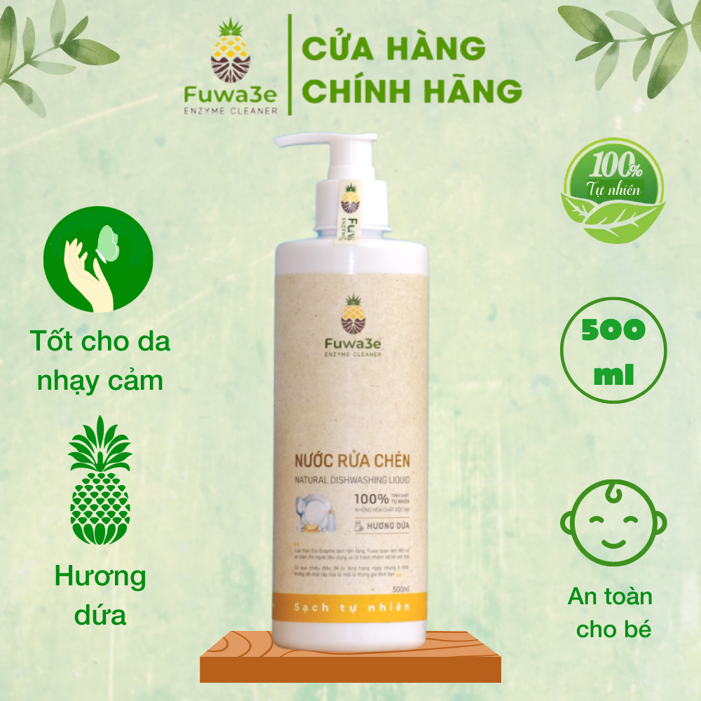 Nước rửa bát hữu cơ Fuwa3e organic Enzyme sinh học 500ml an toàn cho bé bảo vệ da tay