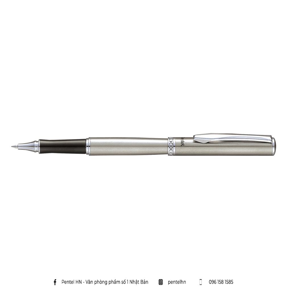 Bút Ký Cao Cấp Pentel K600 Ngòi 0.7mm Mực Xanh | Vò Màu Bạc Thanh Lịch
