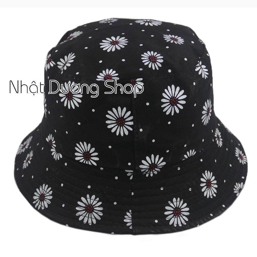 Nón tai bèo họa tiết hoa cúc xịn - Đen hoa cúc
