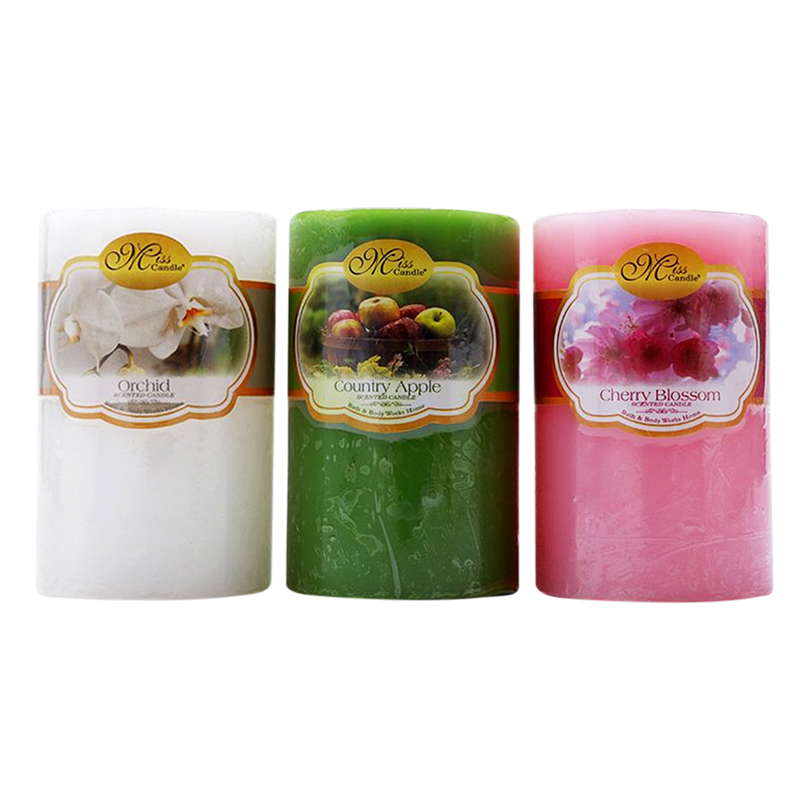 Hình ảnh Set 3 Nến Thơm Trụ Tròn D5H8 Miss Candle FTRAMART NQM0819 (5 x 8 cm) (Hồng - Trắng - Xanh lá)