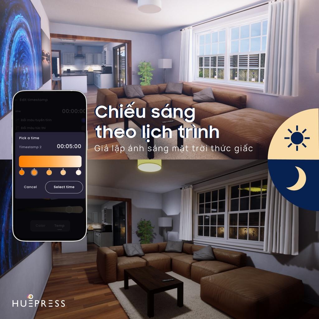 Bộ 8 sản phẩm gồm bóng đèn LED âm trần và dây thông minh HuePress L1 Wifi RGBCW Wifi control