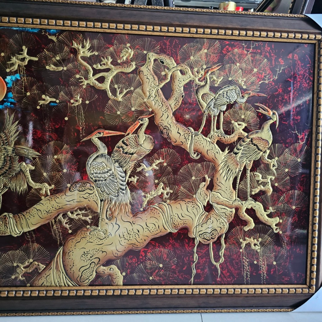 Tranh sơn mài Tùng Hạc đắp nổi hàng xuất khẩu 60x120 cm trang trí nhà cửa, quà tặng tân gia, khai trương ý nghĩa