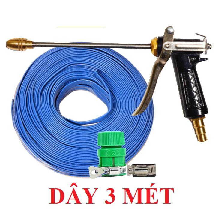 Bộ dây vòi xịt nước rửa xe,tưới cây .tăng áp 3 lần, loại 3m,5m 206318 đầu đồng,đai,nối nhựa vàng+ tặng móc khoá
