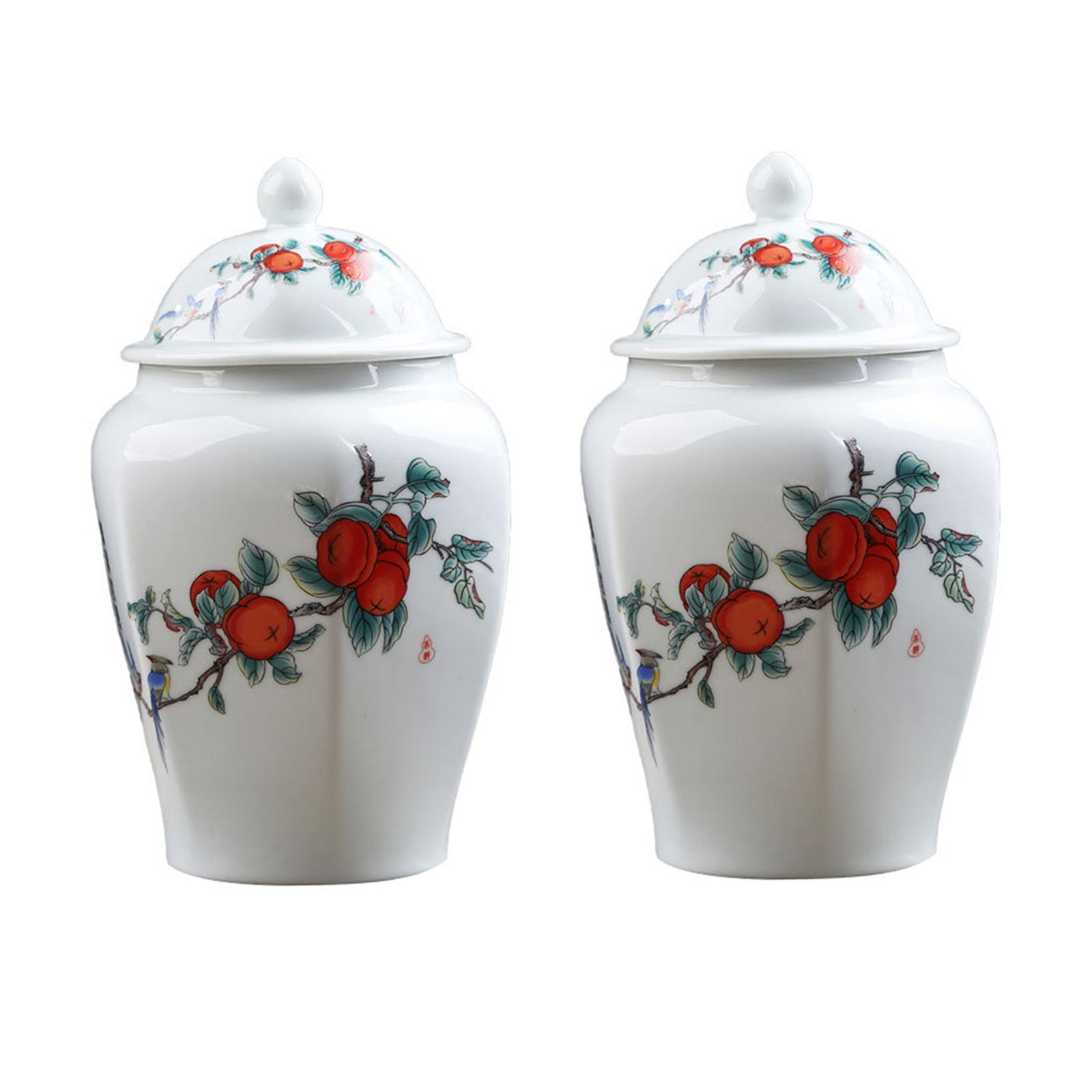 Ceramic Ginger Jar Tea Storage Jar Decorative Flower Vase Tea Tin with Lid