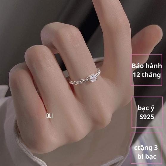 Nhẫn nữ thân xích bạc ý mặt đá vuông ACJ3282