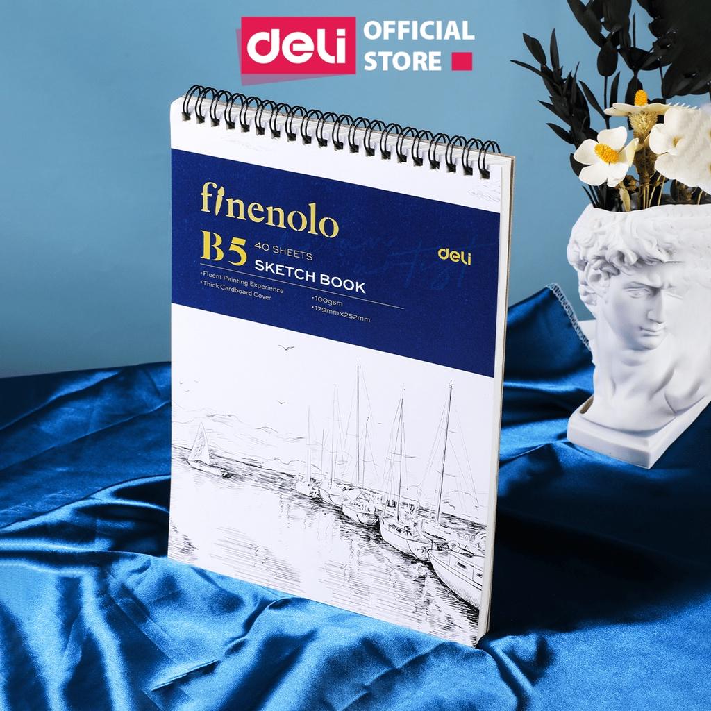 Sổ Tay Vẽ Phác Thảo Chuyên Nghiệp 100gsm 80 Trang Cao Cấp Finenolo Deli - Sketchbook Giấy Trơn Gáy Xoắn Ngang - EN025