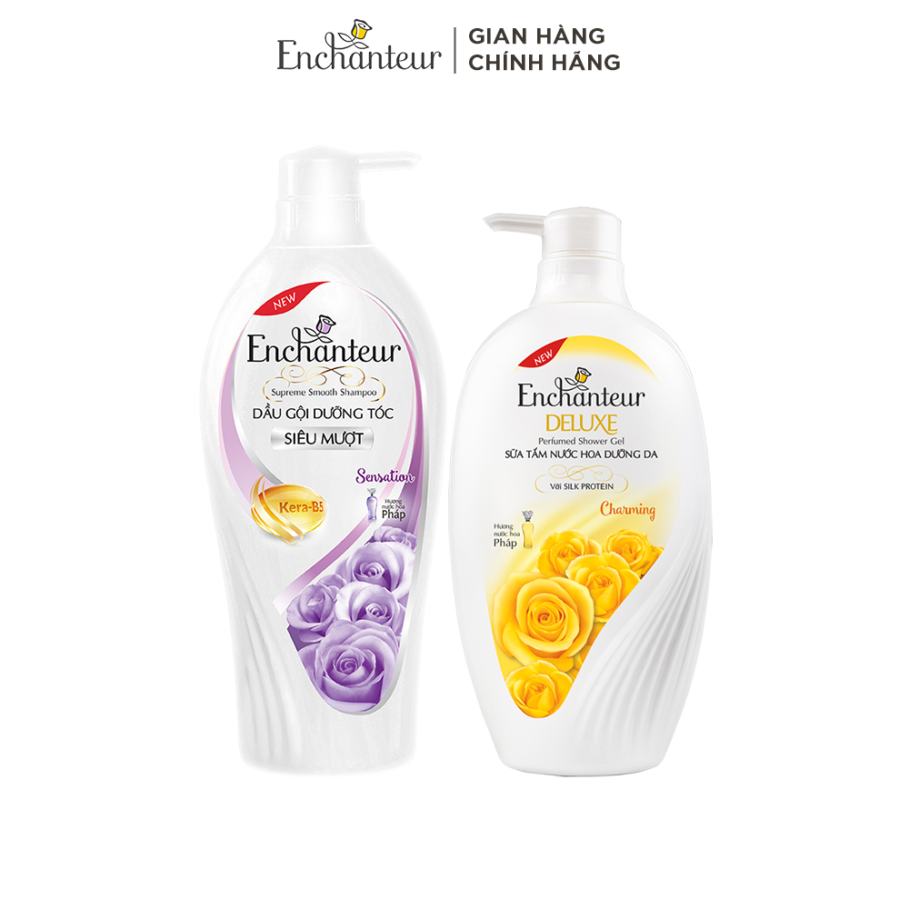 Combo Dầu gội dưỡng tóc suôn mượt Keratin Sensation 650g và Sữa tắm hương nước hoa Enchanteur Charming/Sensation/Delightful/Romantic/Magic 650g