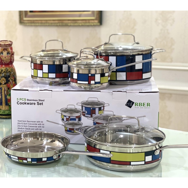 Bộ nồi inox 5 món Arber Langmaster Hàng chính hãng