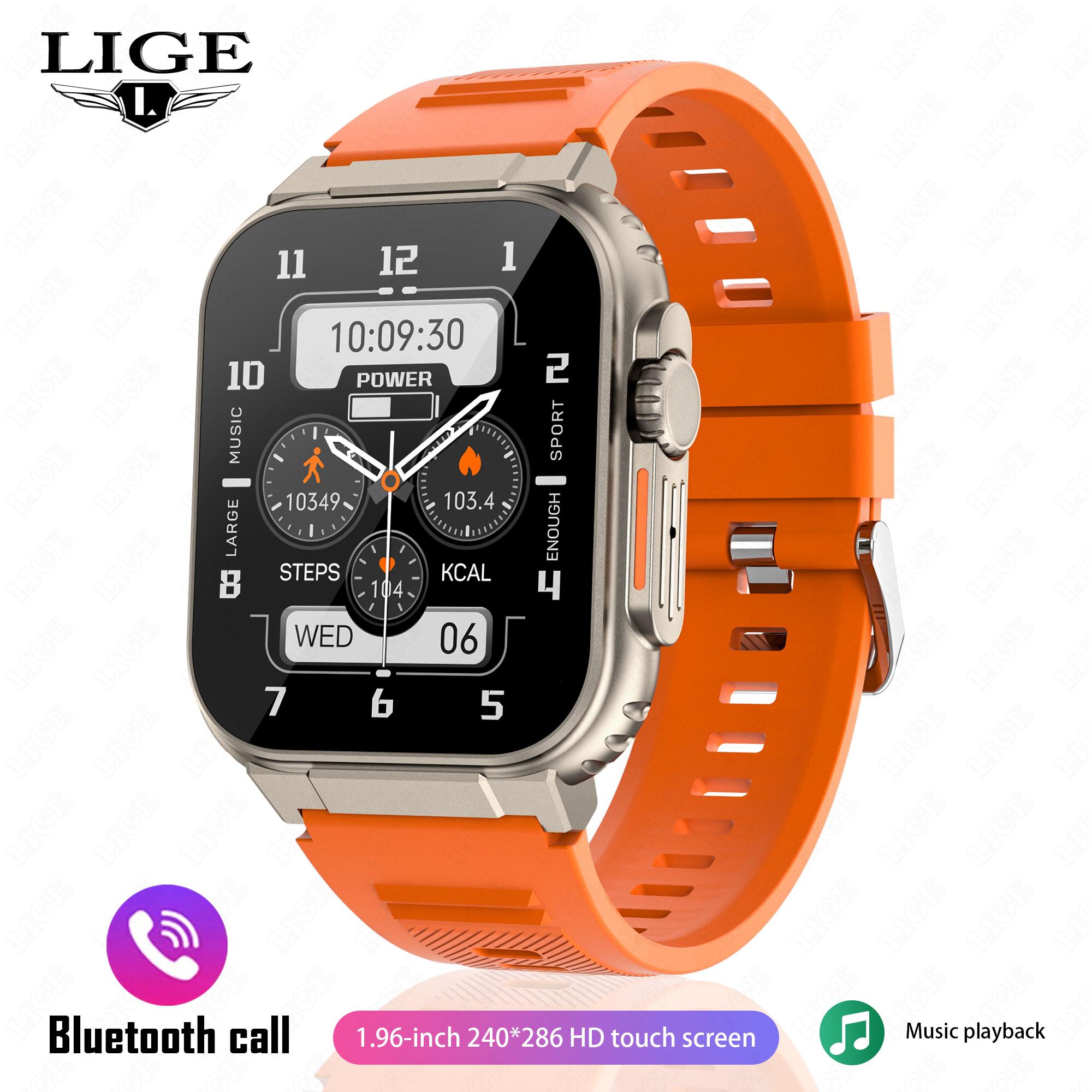 Lige 600mah New Ultra Smart Watch Men Bluetooth Gọi TWS Đồng hồ thể thao âm nhạc địa phương 1.96 '' IP68 Waterproof Relógio Smartwatch Women
