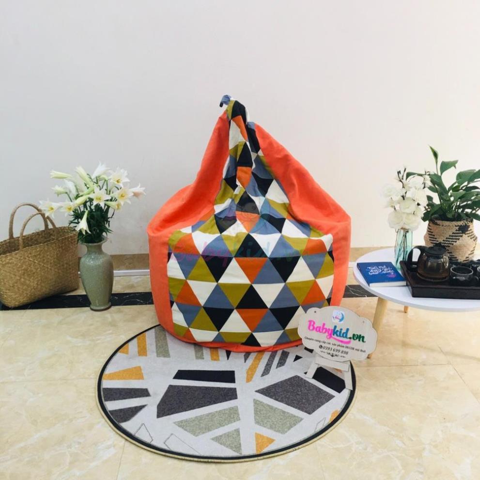 Ghế xốp dáng lê size L, có xốp, vải canvas tam giác vàng mix cam