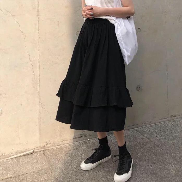 Chân Váy Midi Nữ Chân Váy Vạt Bèo 2 Tầng 3 Màu ! *