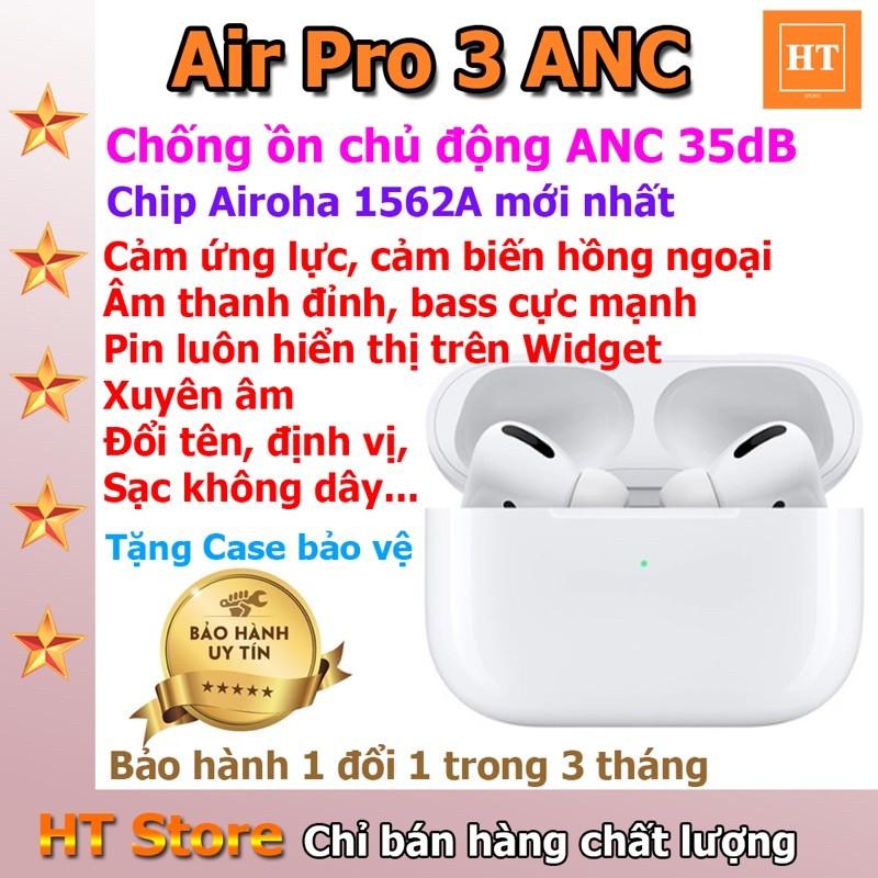 Tai nghe TWS AirPro 3 ANC Hồng Ngoại, Cảm ứng lực, Xuyên âm, Chống ồn chủ động, bản lề chống gập, hoàn thiện đẹp