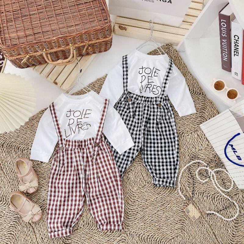 Sét yếm caro + áo phong trắng