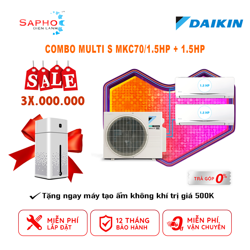 Hệ Thống Máy Lạnh Multi S Daikin Inverter Combo MKC70SVMV/CTKC35RVMV+CTKC35RVMV Gas R32 Treo Tường 1 Chiều Lạnh Hàng Chính Hãng- Chỉ giao tại HCM