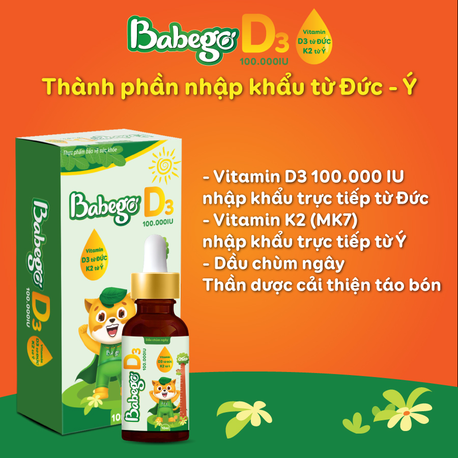 Dầu chùm ngây D3-K2 Babego 10ml từ Đức