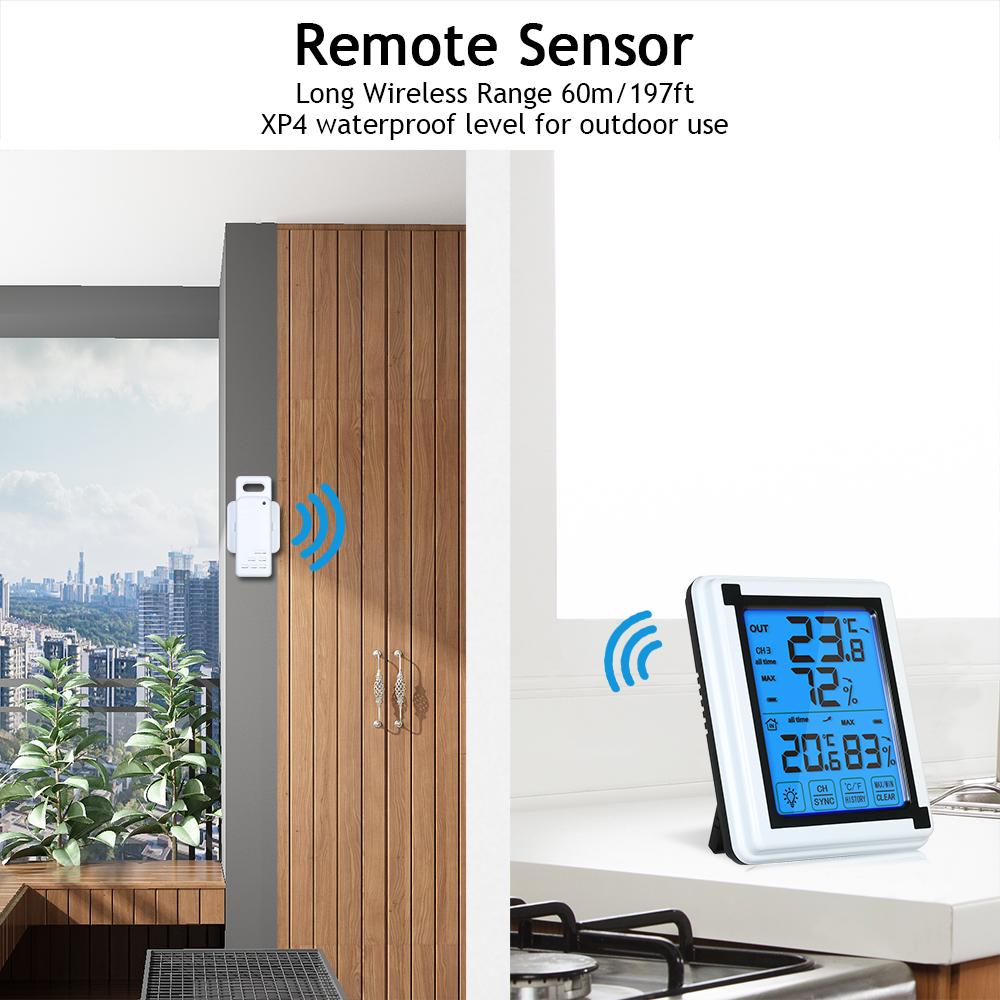 Nhiệt kế ngoài trời không dây kỹ thuật số với cảm biến từ xa không thấm nước XP4 màng hình hiển thị chính xác
