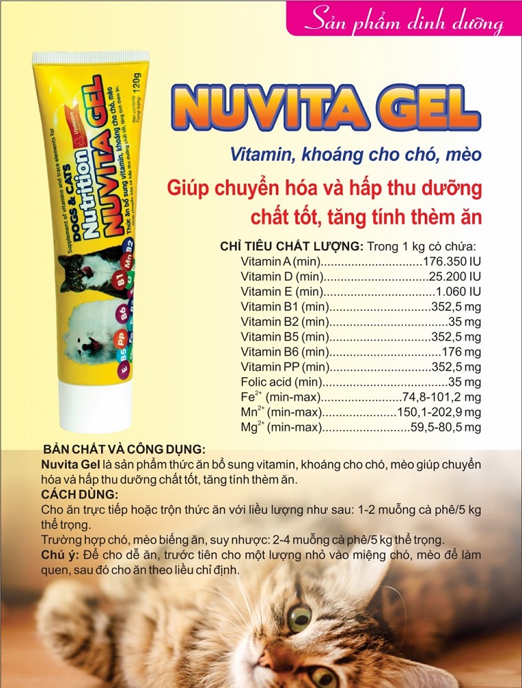 Vemedim Nuvita gel bổ sung vitamin, khoáng cho chó, mèo - tube nhôm vàng 120g