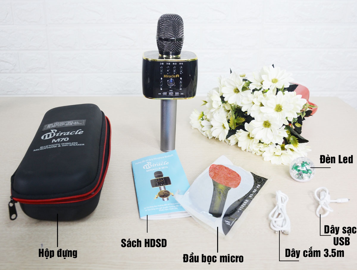 MICRO KARAOKE BLUETOOTH HÀN QUỐC MIRACLE M70 ,Hát trên nền nhạc ca sỹ trình bày, kết nối 2 micro M70 trên cùng một điện thoại để song ca - Hàng Chính Hãng