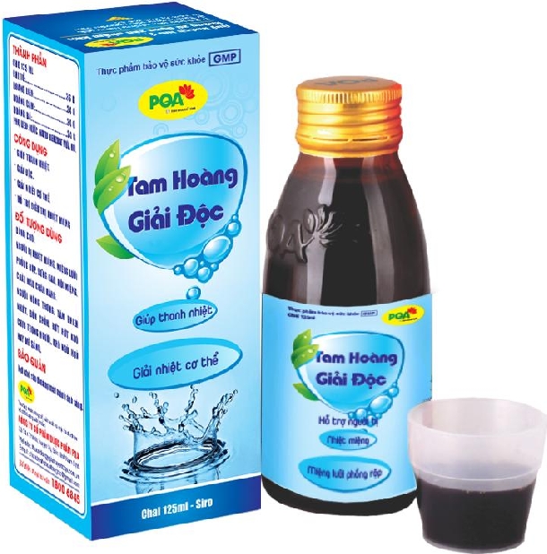 Siro Tam Hoàng Giải Độc PQA chai 125ml là dược phẩm thảo dược giúp thanh nhiệt, giải độc, hỗ trợ điều trị nhiệt miệng, nóng trong.