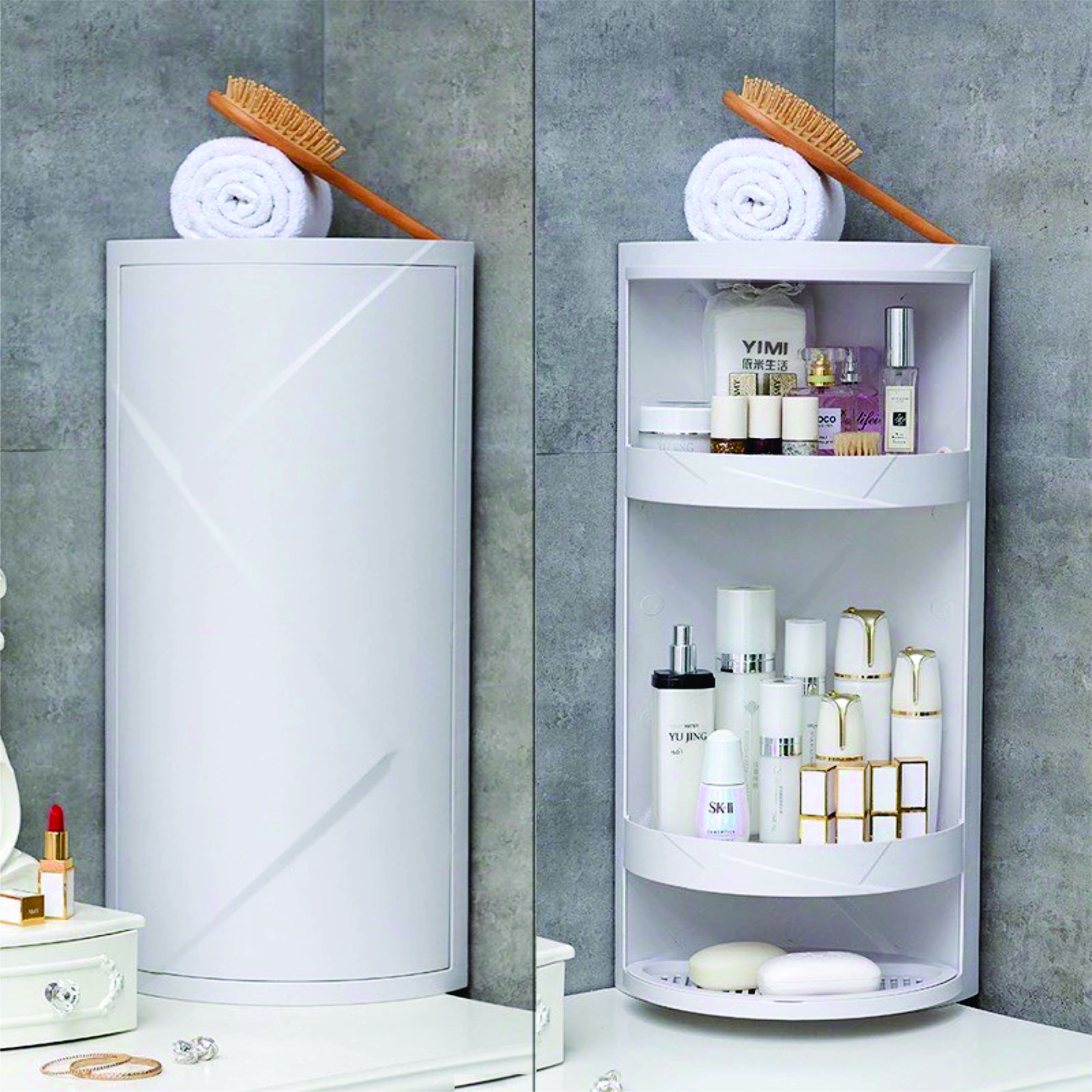 Kệ Góc Xoay 360 Độ Dành Cho Nhà Tắm, Nhà Bếp, Bàn Trang Điểm Bằng Nhựa PP cao cấp chắc chắn