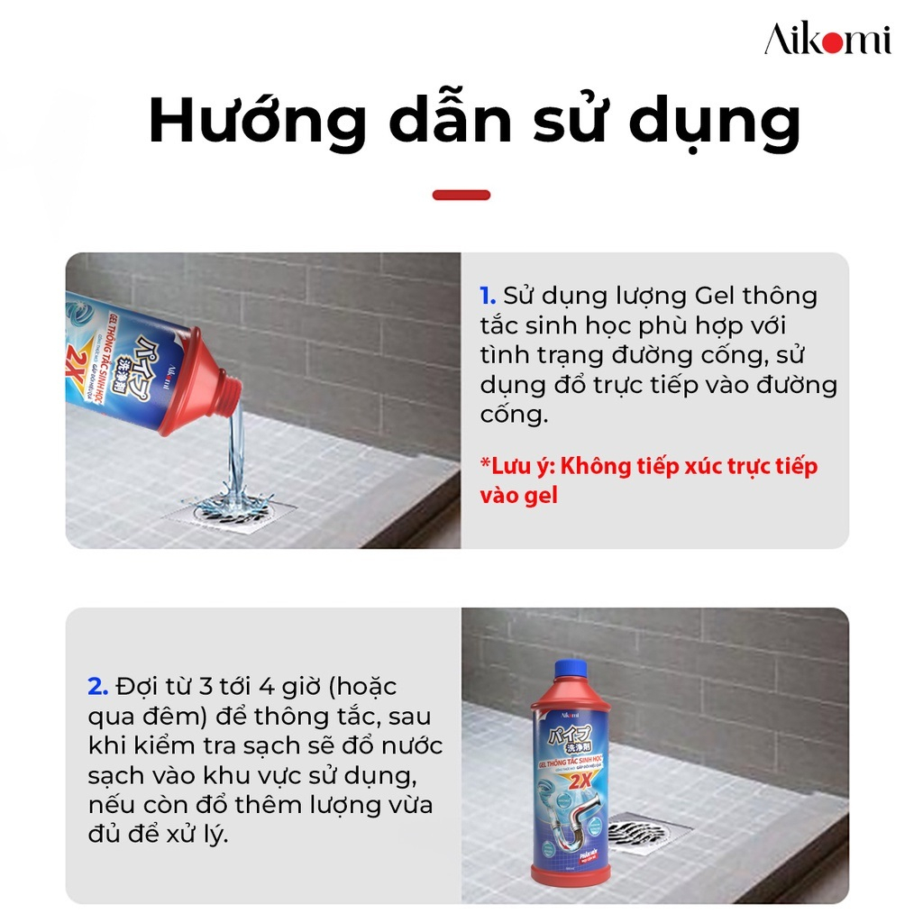 Gel thông tắc sinh học AIKOMI vệ sinh cống, làm sạch đường ống, chậu rửa bát, nhà vệ sinh