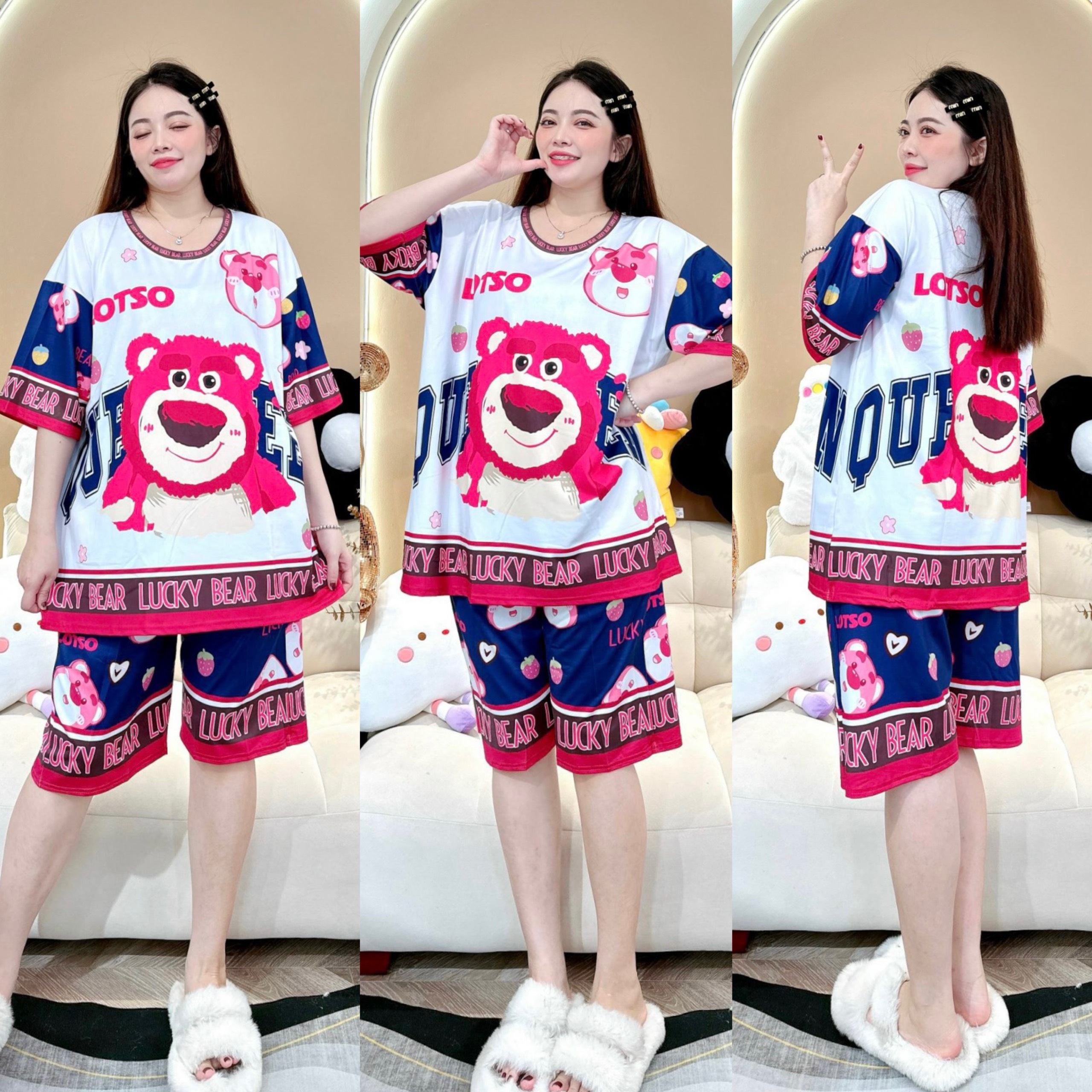 (60-85kg, P1) Đồ bộ bigsize lửng in 3D hoạt hình chất thun lạnh. chuột minnie - heo con - mèo tom - thỏ - stitch - mèo garfield - mèo kitty - melody - mèo máy doraemon - labubu - kuromi - con bướm - khác. bobigsizelung1thunlanh.