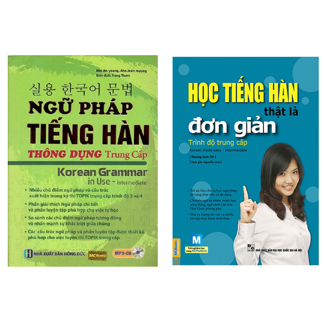 Combo Học tiếng Hàn thật là đơn giản, Ngữ pháp tiếng hàn thông dụng (trung cấp) TẶNG bookmark tùy chọn