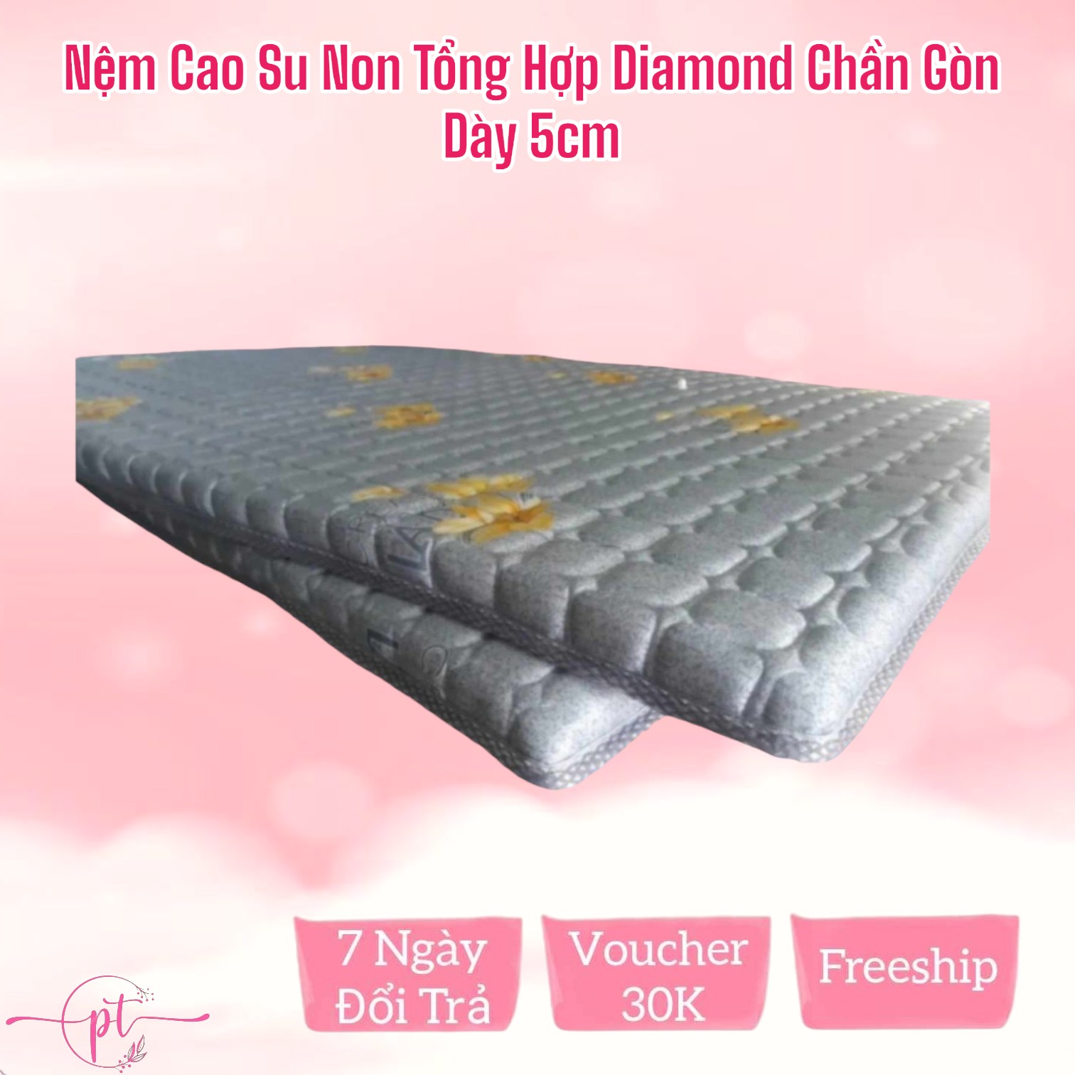 Nệm Cao Su Tổng Hợp Chần Gòn Diamond 5cm Đủ Size ( Giao Màu Ngẫu Nhiên ) Tặng Kèm Drap Nệm